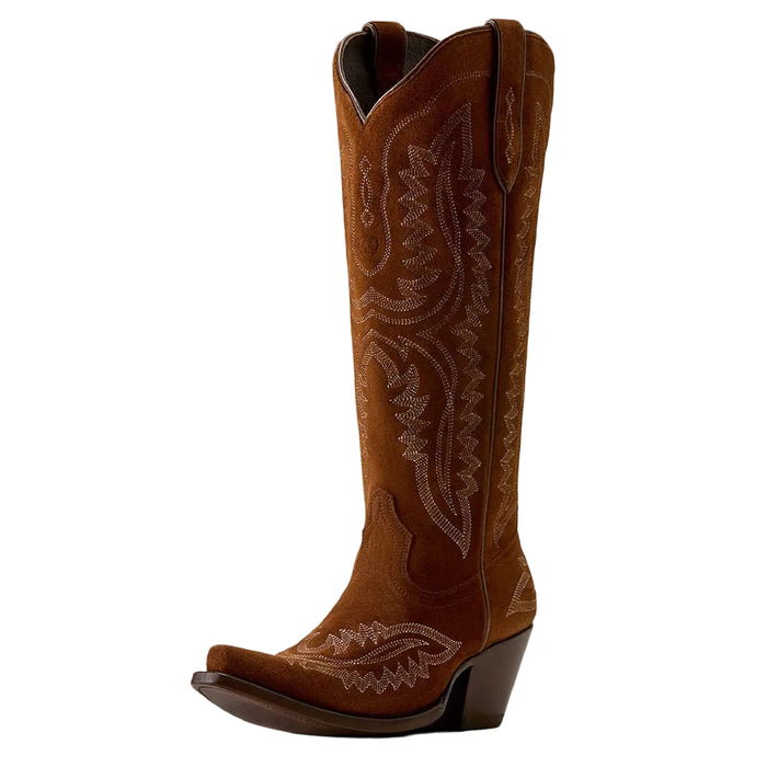 Knee high western boot in oiled tan suede