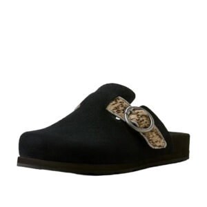 Slip-on western mule with equestrian buckle