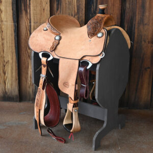14 inch calf roping western saddle heavy oil floral tooling