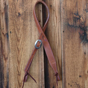 Split ear leather headstall with purple stitching
