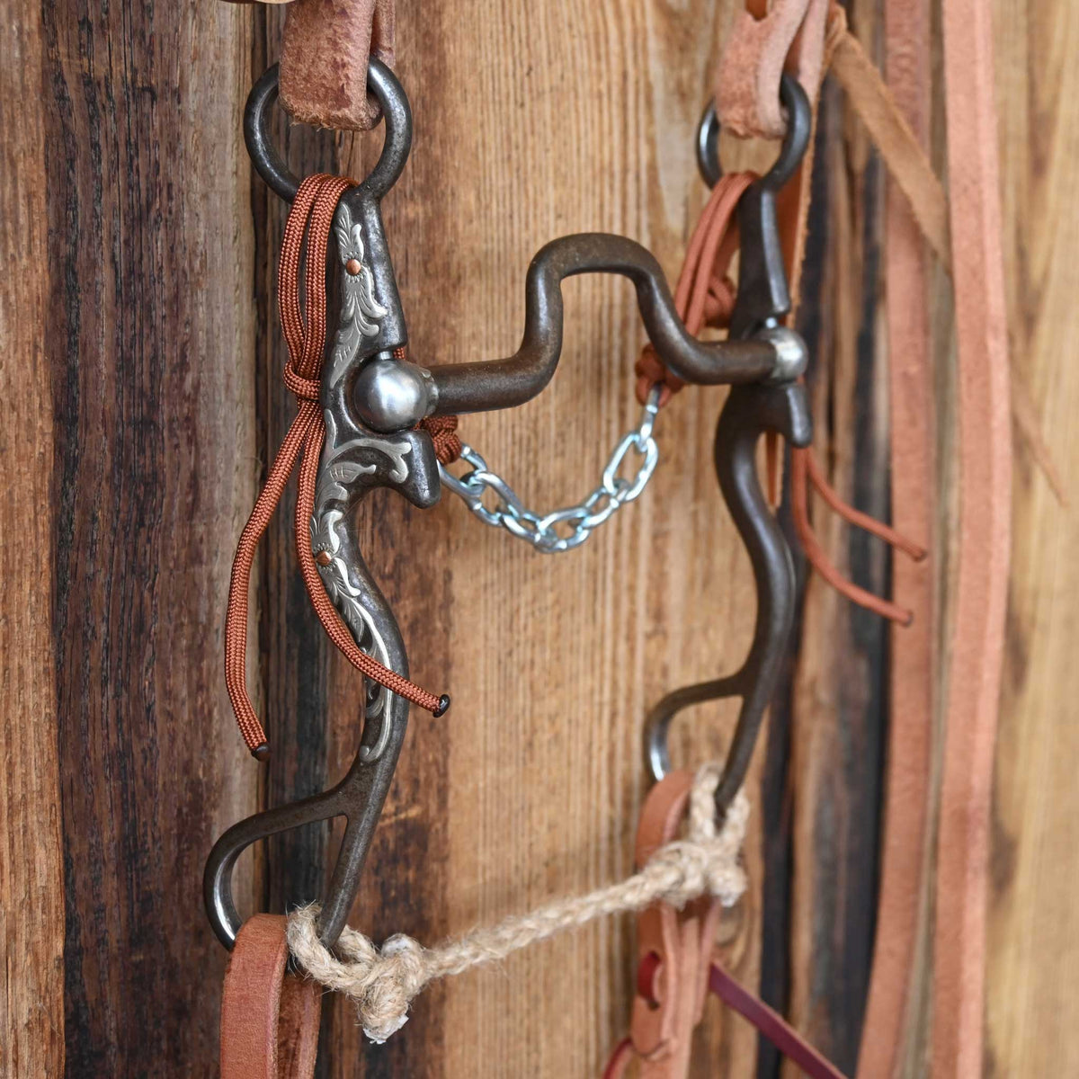 Silver mounted square port western bridle rig