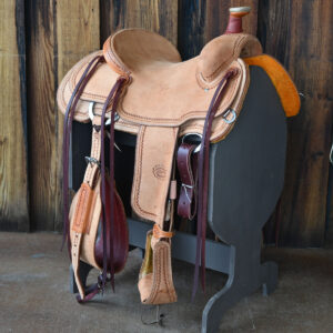 15 inch Patrick Smith team roping western saddle natural roughout