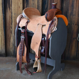 14.5 inch western ranch saddle with basketweave tooling