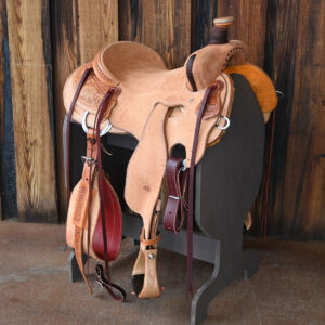 15.5 inch western ranch saddle with floral and geometric tooling