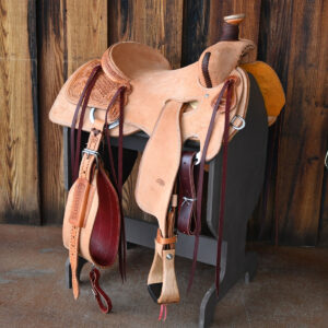 15 inch western ranch saddle with floral and geometric tooling