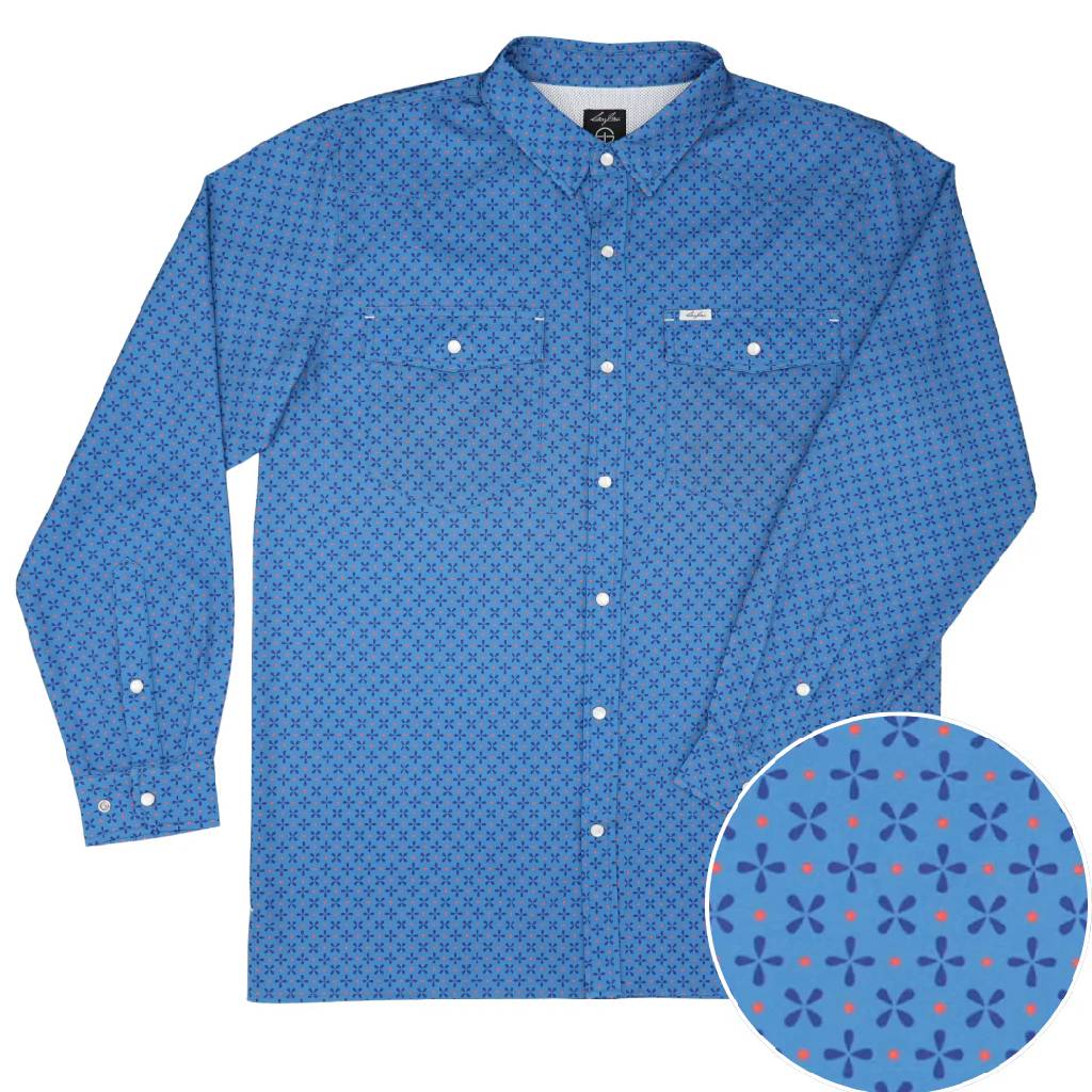 Western pearl snap performance shirt with floral pattern