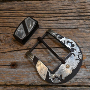 Floral design mounted western belt buckle