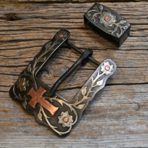 Silver and copper mounted western belt buckle