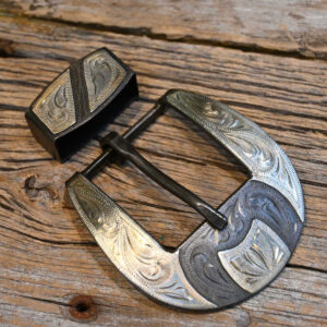 Two piece silver mounted western belt buckle