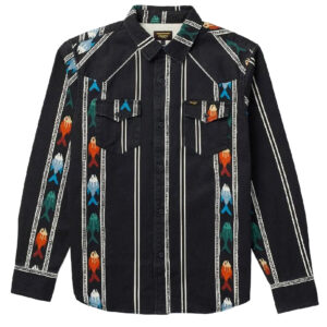 Black cotton twill western button down shirt