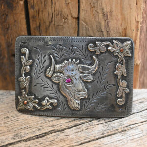 Silver mounted longhorn western belt buckle